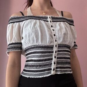 Chic White and Black Off-Shoulder Top